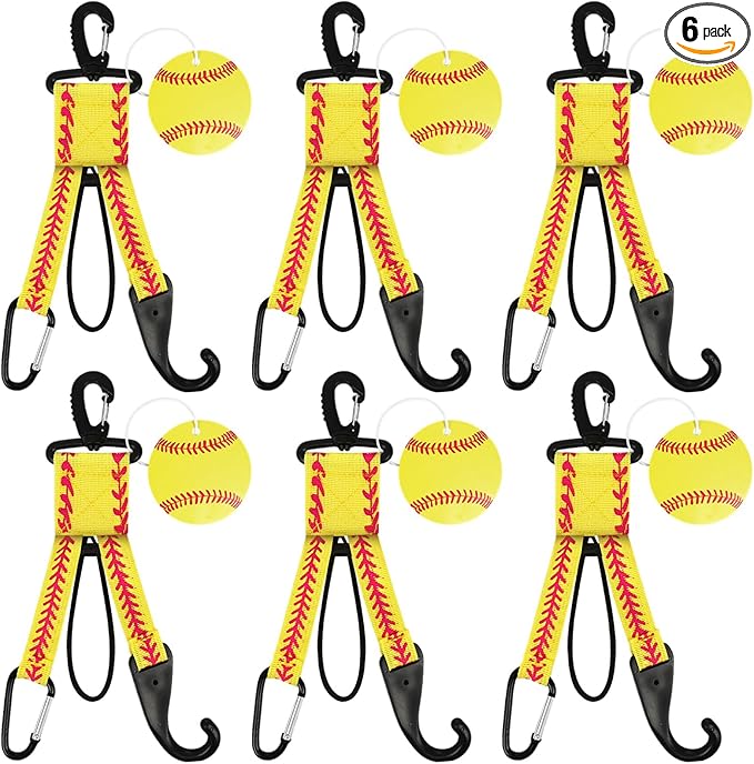 Eyourlife Dugout Organizer Fence Hooks Baseball Softball Gift Bag Backpack Glove Helmet Drinking Bottle Hanging with Name Luggage Tags Charms Team Gifts Coach Mom (6set yellow softball)