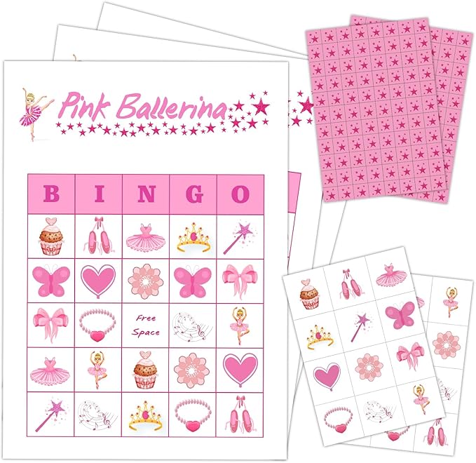 Ballerina Party Bingo Game Cards, Ballet Dance Themed Bingo Card by mermermu