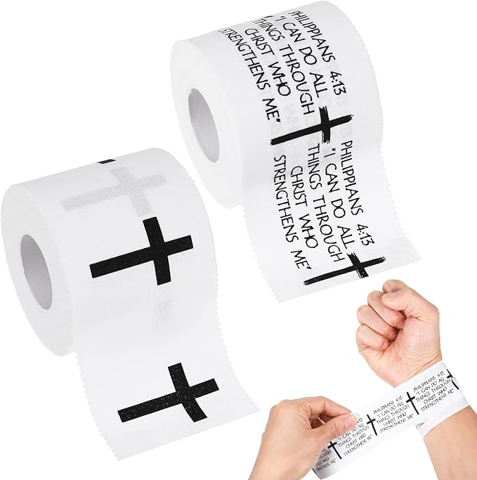 2 Pack Christian Cross Tape for Athletes Religious Bible Verse, White Wrist Tape Baseball Soccer Tennis Wristband 2in x 23ft Cotton Easy to Tear for Ankle Fingers Injury Wrap Sports Gymnastics