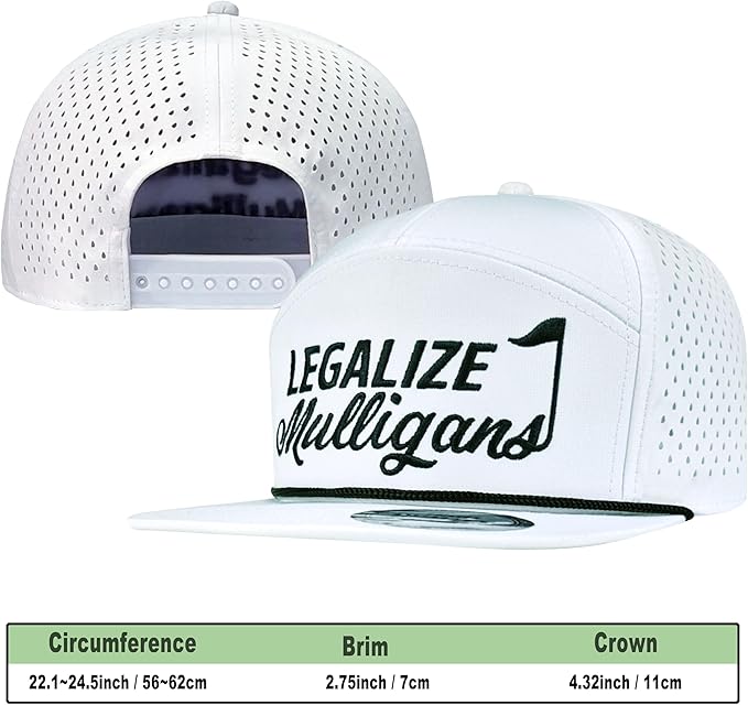Funny Golf Hat for Men - Flat Bill Snapback Rope Hat, Black/White
