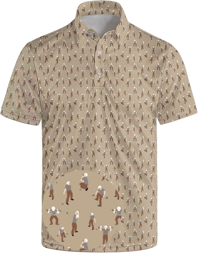 Golf Polo Shirts for Men Funny Print Short Sleeve Golf Shirts Performance Golf Polos