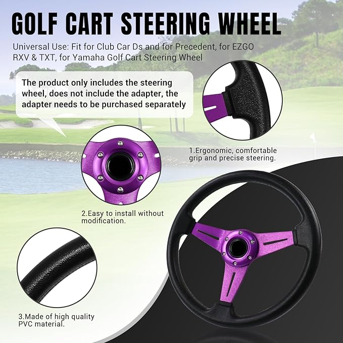 LOSCHEN Golf Cart Steering Wheel Universal Design for Club Car Ds and Precedent EZGO RXV & TXT, for Yamaha Golf Cart Steering Wheel
