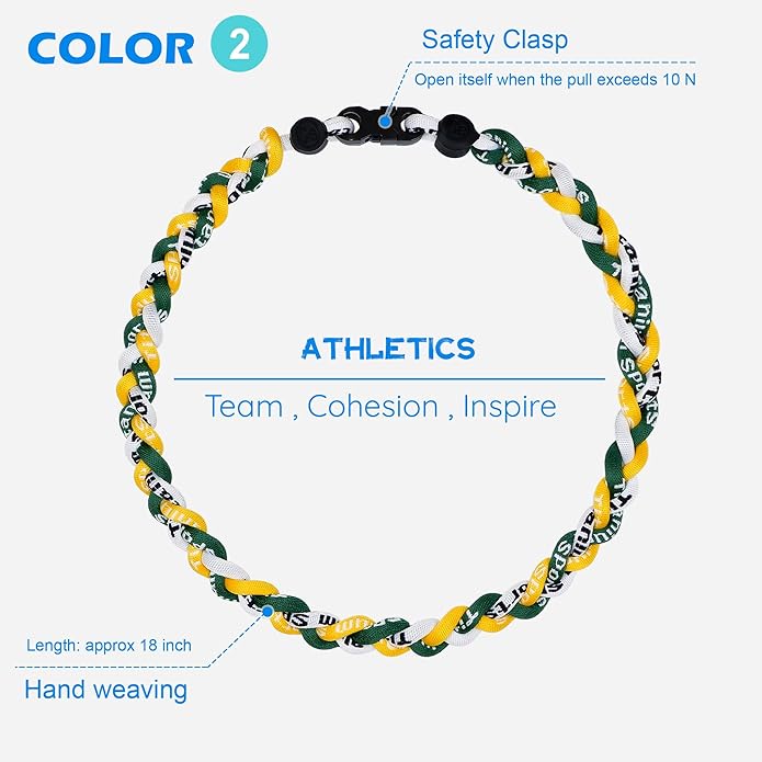 3 pcs Baseball Rope Necklaces, League Team Colors Braided Necklace, Baseball Team Gifts