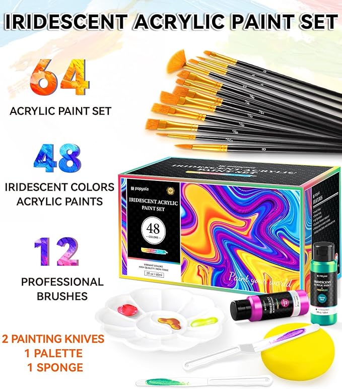 64 PCS Iridescent Acrylic Paint Set - Image 2
