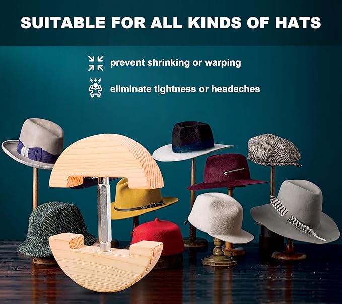 Hat Stretcher for Fitted Hats, Cowboy Hat Stretcher Fitted Hat 7 to 8 1/2, Adjustable Wooden Hat Jack Stretcher Fits All Caps