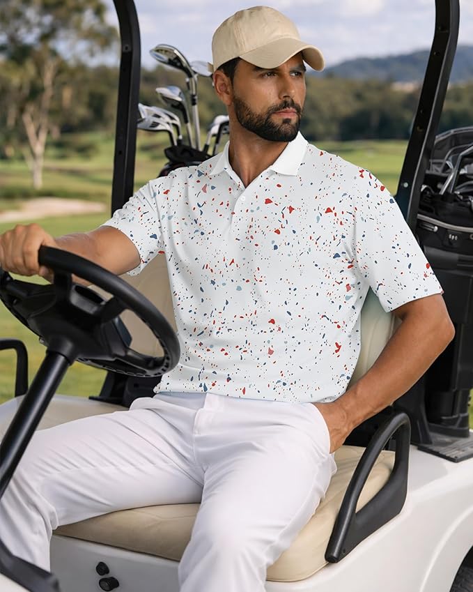 KUYIGO Mens Polo Shirt Quick Dry Moisture Wicking UPF 40+ Performance Printed Short Sleeve Summer Tennis Golf Shirt