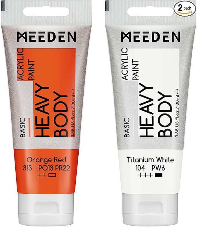 MEEDEN Acrylic Paint Orange Red: 100ml/3.38oz Heavy Body Acrylic Paint Tube by MEEDEN