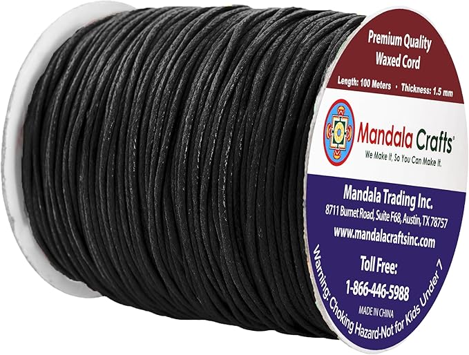 Mandala Crafts 1.5mm 109 Yards Black Cotton Waxed Cord - Image 2