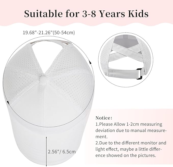 Little Girls Criss Cross Ponytail Hat Toddler Reflective Baseball Cap Kids Quick Dry Summer Sports Hats Age 3-8