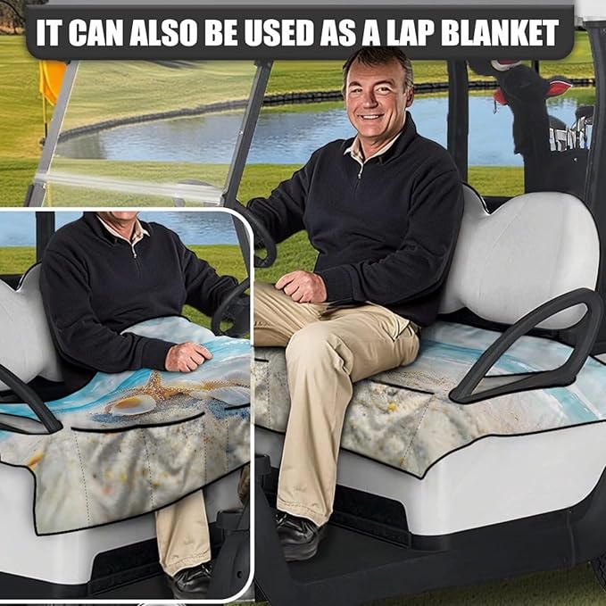 Golf Cart Seat Covers, Universal Golf Cart Seat Towel Blanket with 4 Front Pockets & Nonskid Bottom Fits for Club Car 2 Person Seats Golf Carts
