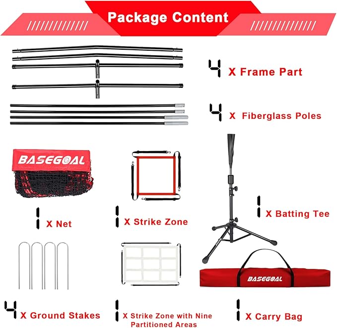 BaseGoal 7'×7' Baseball Softball Practice Net,Baseball Backstop,with Batting Tee,for Hitting Pitching Batting Catching with Bow Frame,Bonus Strike Zone
