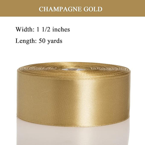 1 1/2 Inch Champaign Gold Solid Satin Ribbon, 50 Yards Craft Fabric Ribbon - Image 2
