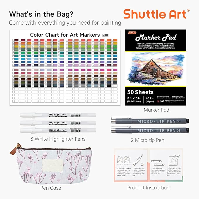 Shuttle Art 240 Colors Alcohol Markers, 239 Colors Dual Tip Art Marker Set Plus - Image 2