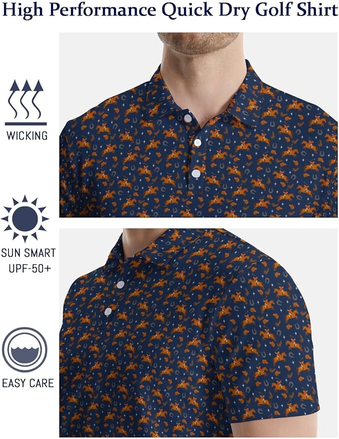 HUURAY Funny Golf Polos for Men Funny Print Short Sleeve Shirts Quick Dry Polo Shirts Hawaiian Shirt Performance Golf Outfits
