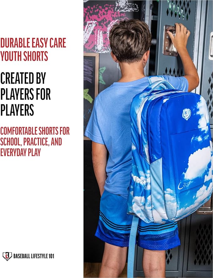 Baseball Lifestyle 101 Boy's Crayon Mesh Shorts w/Side Pockets and Elastic Waist, 5 in Inseam, Youth Sizes S-XL