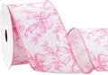 Pink Floral Bow Wired Edge Ribbon Chinoiserie Flower Bowknot Fabric Ribbon by JarThenaAMCS