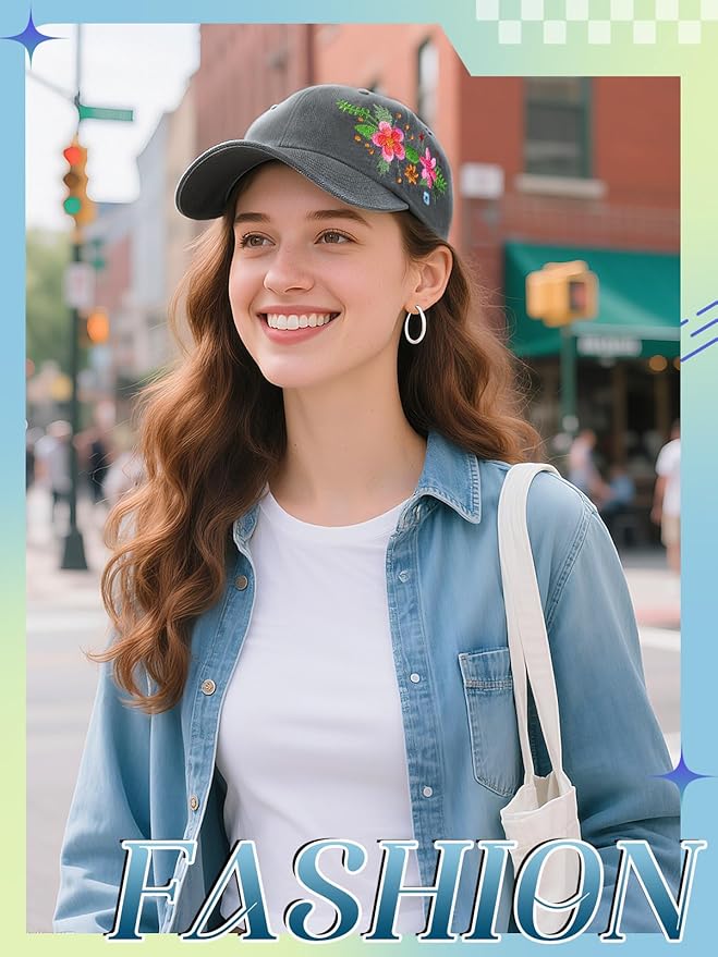 Biggun Trendy Embroidered Baseball Cap for Girls Women Men - Adjustable Soft Breathable Hats for Casual Wear