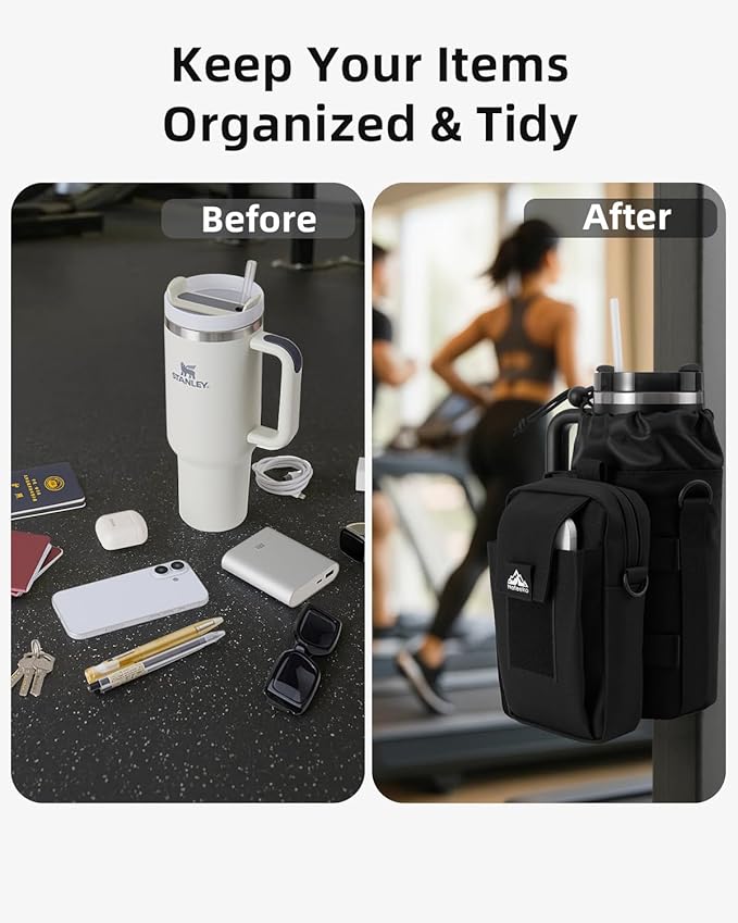 Nefeeko Magnetic Gym Bag, Water Bottle Holder with Phone Pouch, Adjustable Sling Strap, Detachable 2-in-1 Design, Gym Accessories for Men and Women, Water Bottle Bag for Fitness, Sports, Travel