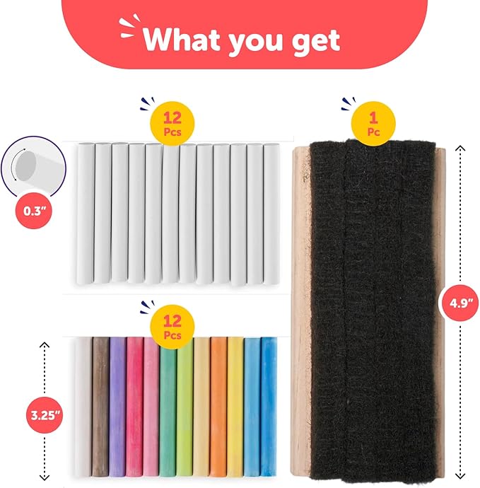 Kedudes Dustless Chalk with Eraser, 24pk - Image 3