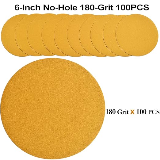 6-Inch No-Hole Hook and Loop Sanding Discs 180-Grit, Random Orbital Sandpaper - Image 2
