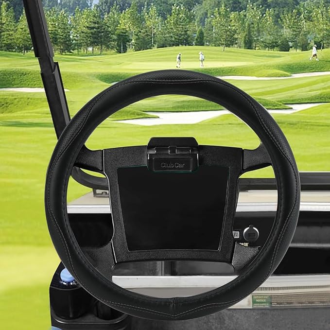 Golf Cart Steering Wheel Covers,13.5 to 14" Golf Cart Steering Wheel Cover Universal for Yamaha,EZGO TXT & RXV,Club Car DS & Precedent, Leather Comfortable, Non-Slip, Wear-Resistant (Black)
