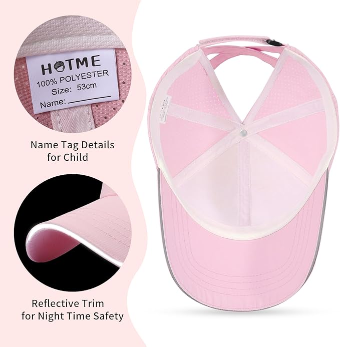 Little Girls Criss Cross Ponytail Hat Toddler Reflective Baseball Cap Kids Quick Dry Summer Sports Hats Age 3-8