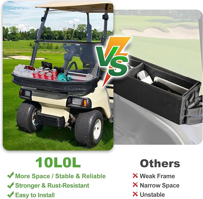 10L0L Golf Cart Front Cargo Basket for EZGO TXT/RXV、Club Car DS/Precedent、Yamaha G22/G29 - Heavy-Duty Steel Mesh Storage Rack, Gas/Electric Compatible
