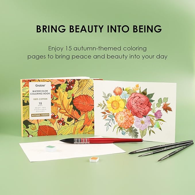 Grabie Watercolor Coloring Book, 15 Sheets A5, Watercolor Book - Image 2