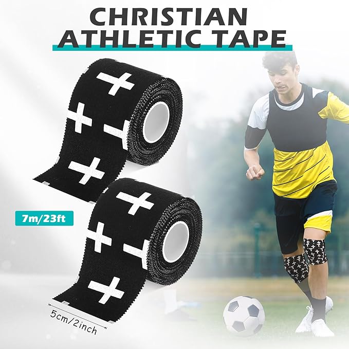 TrelaCo 2 Pcs Wrist Tape Baseball Cross Athletic 2in x 23ft Cotton Cross Wrist Tape Serrated Edges for Fingers Ankles Injury Wrap, Football Baseball Hockey Soccer (Black)