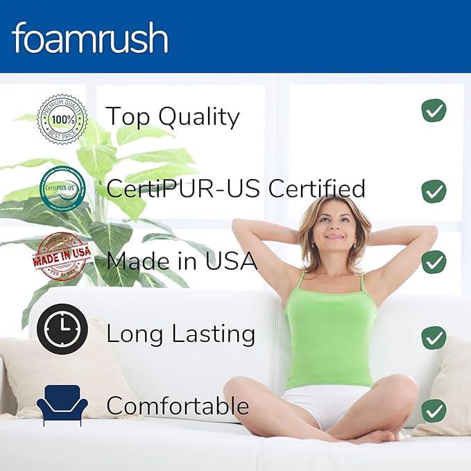 FoamRush 10" x 24" x 24" Charcoal High Density Upholstery Foam Cushion Made in - Image 4