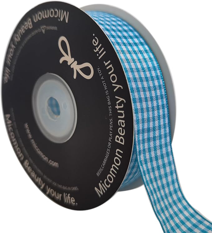 Micomon 1-Inch Vivid Blue and White Woven Edge Plaid Ribbon Polyester Gingham by Micomon