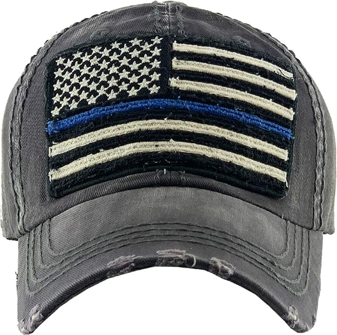 KBETHOS Flag USA America Military Thin Blue Line Thin Red Line Vintage Distressed Baseball Cap Dad Hat Unisex Adjustable…