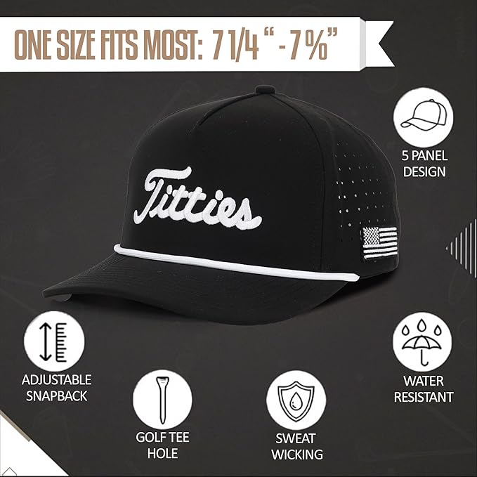 Curves & Clubs Titties Golf Hat - Funny Golf Hat, Titties Hat - Funny American Hat - One-Size-Fits-All - Men's Gifts