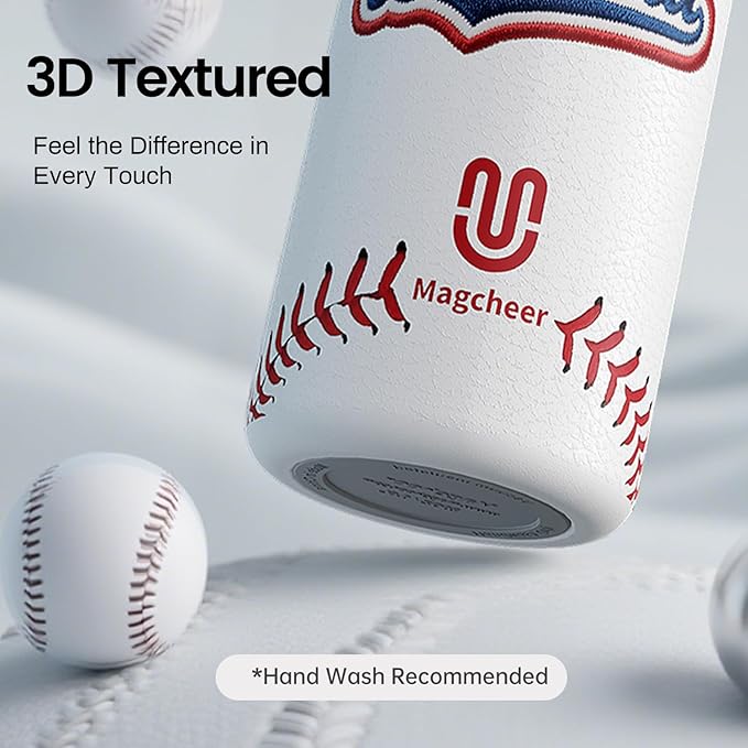 Baseball Water Bottle - 20oz Insulated Misting Water Bottles Stainless Steel 3D Textured - Baseball Accessories Gift for Kids