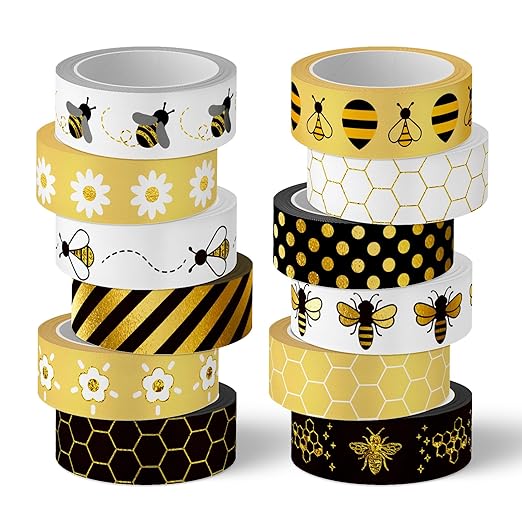 Whaline 12 Rolls Bee Washi Tape Foil Gold Honey Bee Washi Masking Tape 15mm by Whaline