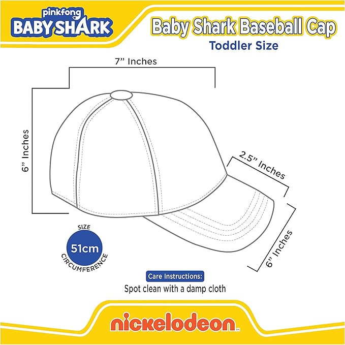 Pinkfong Boys Baseball Cap, Baby Shark Adjustable Toddler Hat for Ages 2-4
