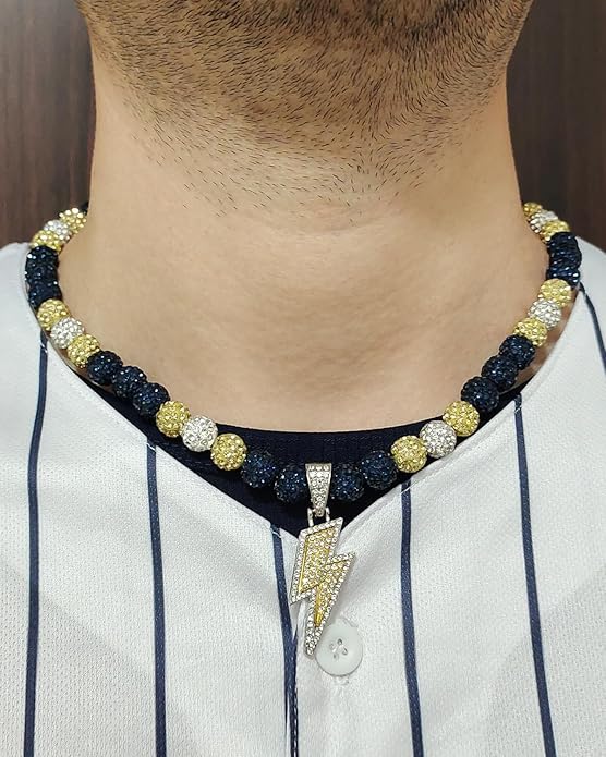 Baseball Necklace for Men 16/18/20 Inch Bling Ice Collection Lightning Bolt Pendant Necklace for Women Rhinestone Clay Beaded Discoball Accessories Gifts for Baseball Team Players Lovers