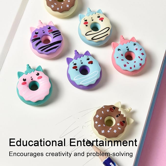 HILAZA Donut Erasers for Kids Bulk, 24 Pieces 3D Cute Fun Monster Erasers for - Image 3