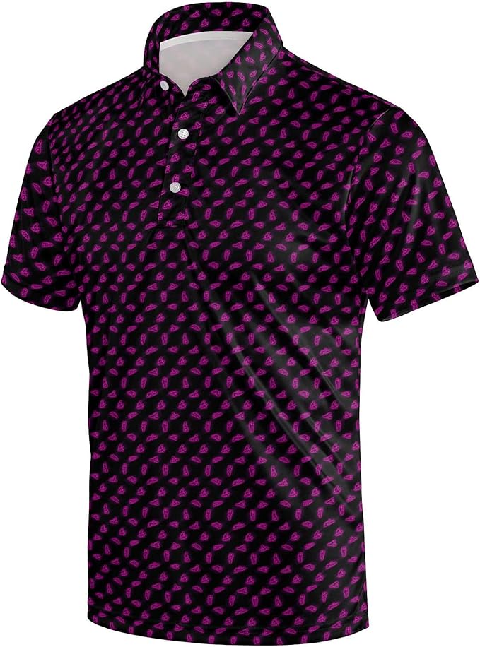 Golf Polo Shirts for Men Funny Print Short Sleeve Golf Shirts Performance Golf Polos