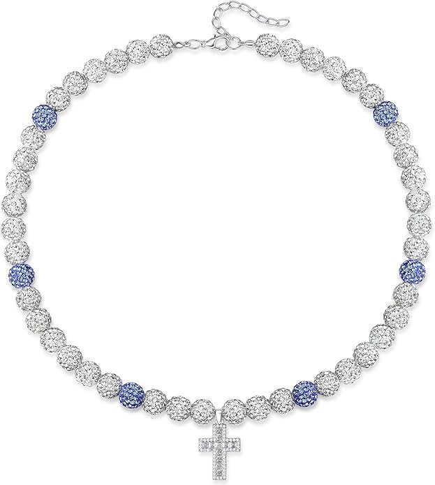 QINJIEJIE Baseball Necklace for Men Glitter Bling Rhinestone Beaded Collection Necklace for Women 16/18in Inspired Sports Jewelry Baseball Chain Cool Gifts for Baseball Players Team Lovers