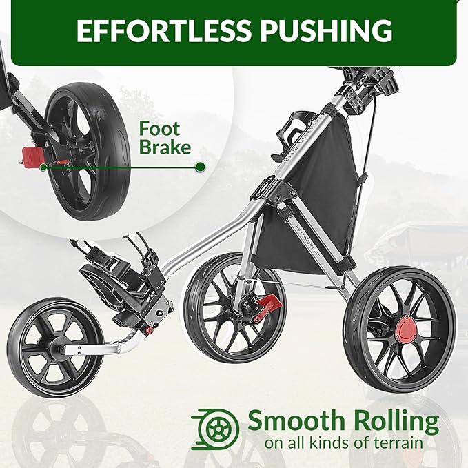 Caddytek CaddyLite 11.5 V3 Golf Push Cart - Lightweight Aluminum 3-Wheel Foldable Golf Bag Cart with Quad-Fold Frame, EVA Wheels, Adjustable Handle, Foot Brake, Mesh Net, Umbrella & Drink Holder