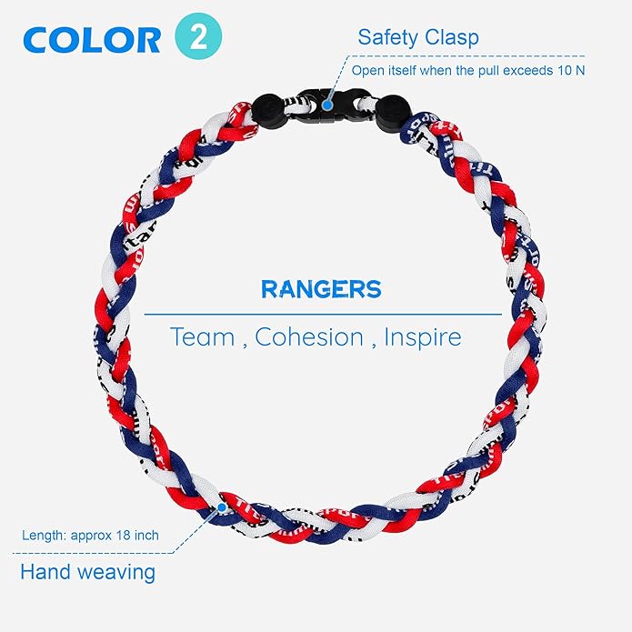 3 pcs Baseball Rope Necklaces, League Team Colors Braided Necklace, Baseball Team Gifts