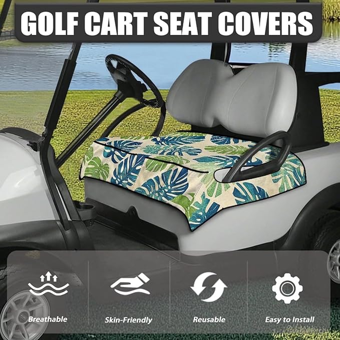 Golf Cart Seat Covers, Universal Golf Cart Seat Towel Blanket with 4 Front Pockets & Nonskid Bottom Fits for Club Car 2 Person Seats Golf Carts