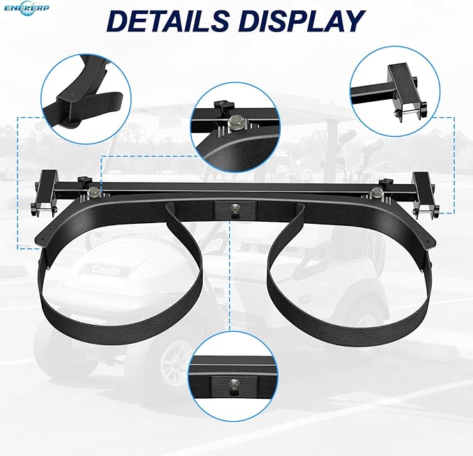 Universal Golf Cart Bag Holder Bracket Attachment for 2+2 Golf Cart Rear Seat with 1 Inch Square Tube, No Drilling Adjustable Golf Back Seat Bag Rack for EZGO Club Car Yamaha