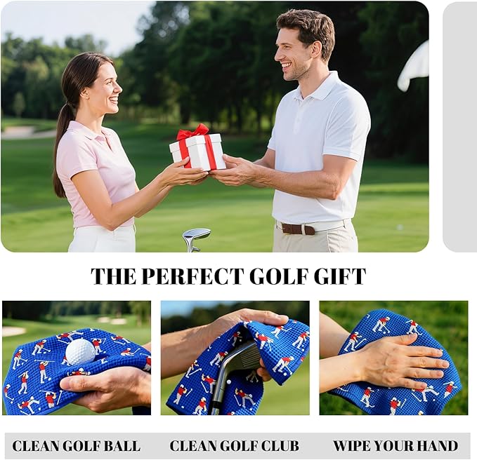 Microfiber Golf Towels (16" X 24") with Carabiner Clip, Waffle Pattern Golf Towel Hook and Loop Fastener, Golf Club Towel, Premium Golf Accessories, Gift for Men, Golfers, Dad (Royal Blue)