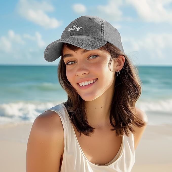DALIX Salty Embroidered Cotton Beach Baseball Cap Adjustable Dad Hat Womens