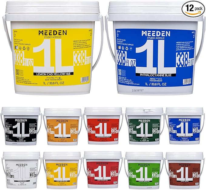 MEEDEN Acrylic Paint Set: 1L/33.8oz x 12 Colors Large Bulk Acrylic Paints by MEEDEN