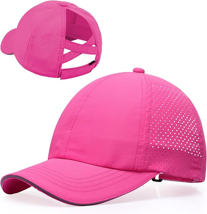 Little Girls Reflective Baseball Cap Criss Cross Ponytail Hat Kids Quick Dry Mesh Summer Sports Hat for Toddler Ages 3-8