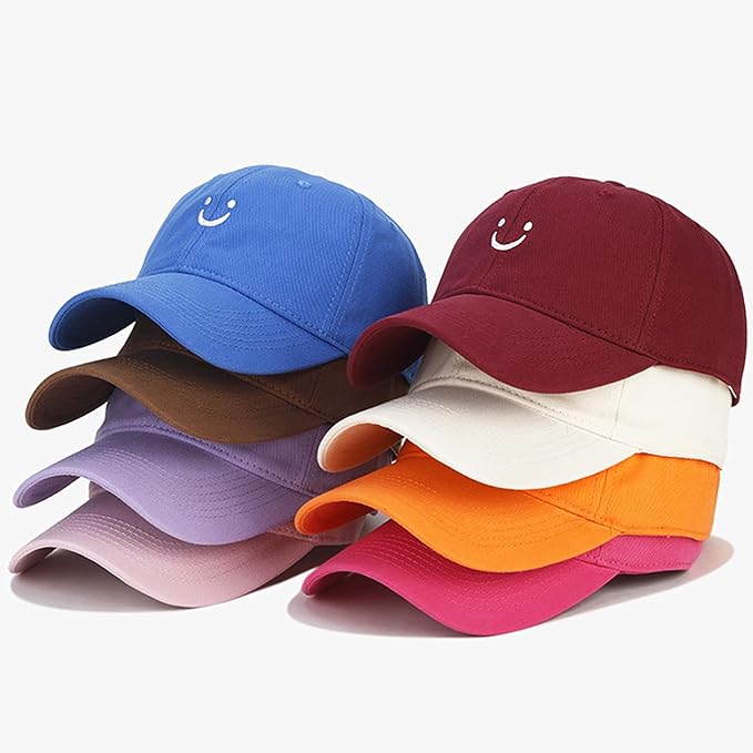 Umeepar Smile Face Baseball Cap for Women Men Adjustable Low Profile Unstructured Cotton Dad Hat