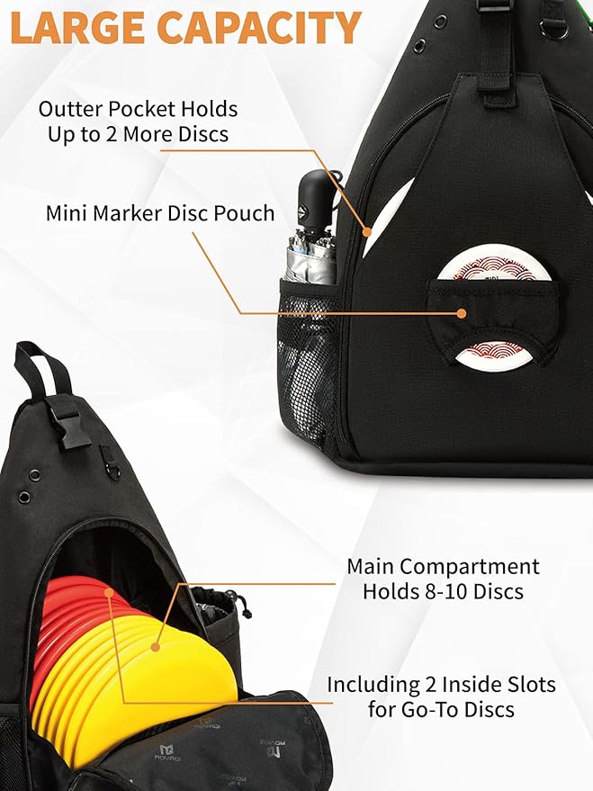 MOYAQI Disc Golf Bag with Retriever Holder and Storage Pockets, Disc Golf Backpack with 8-10 Disc Capacity, Padded Adjustable Strap and Back Panel, Lightweight and Durable
